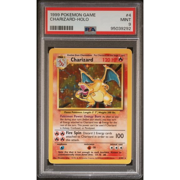 Collectible 1999 Pokemon Base Set Holo Charizard #4 PSA 9