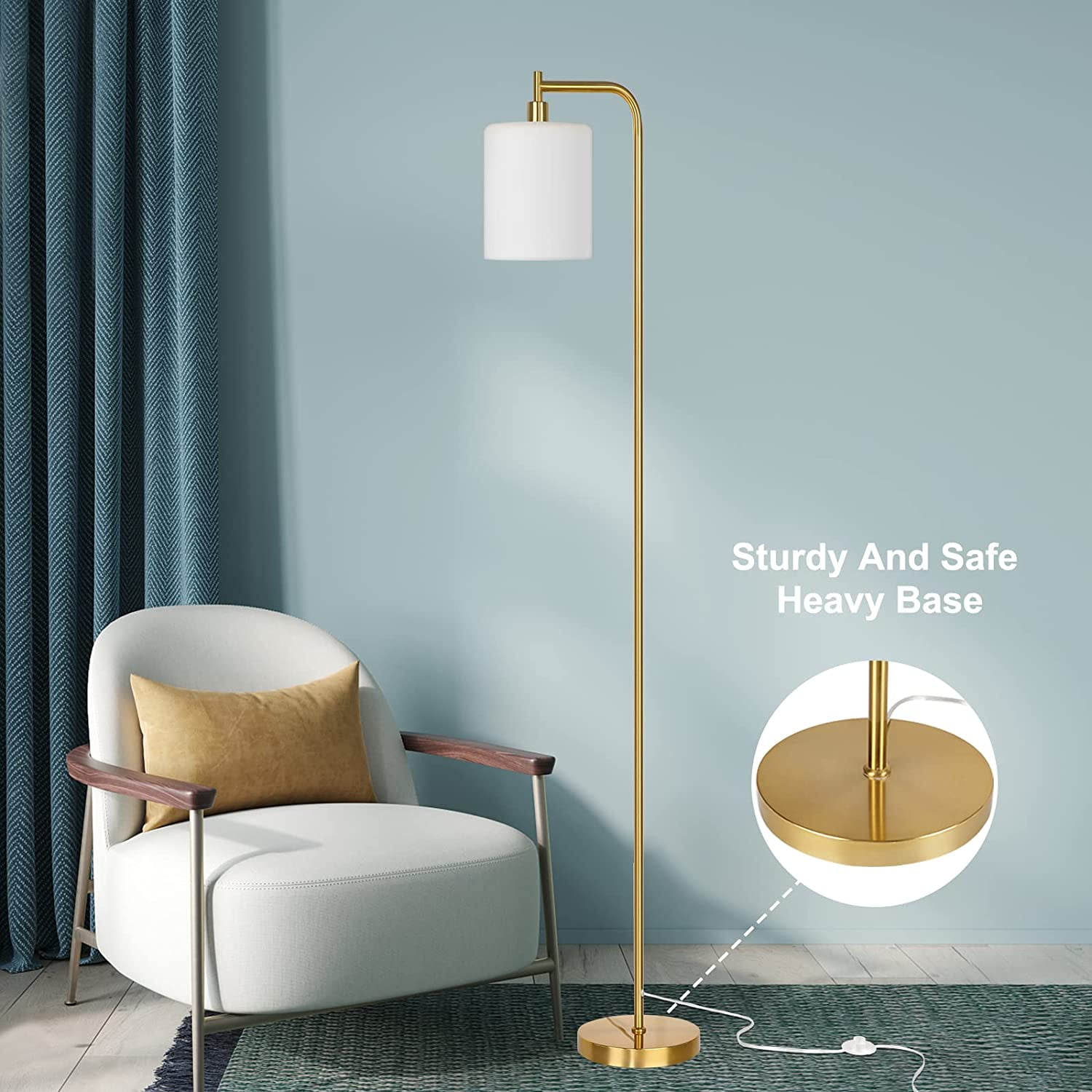 Rottogoon Modern Floor Lamp for Living Room Industrial LED Dimmable Reading Light Metal Gold