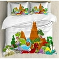 thumbnail image 3 of Dinosaur Duvet Cover Set Twin Size, Funny Friendly Dinosaurs in Cartoon Style and Landscape with Trees and Mountain, Decorative 2 Piece Bedding Set with 1 Pillow Sham, Multicolor, by Ambesonne, 3 of 3