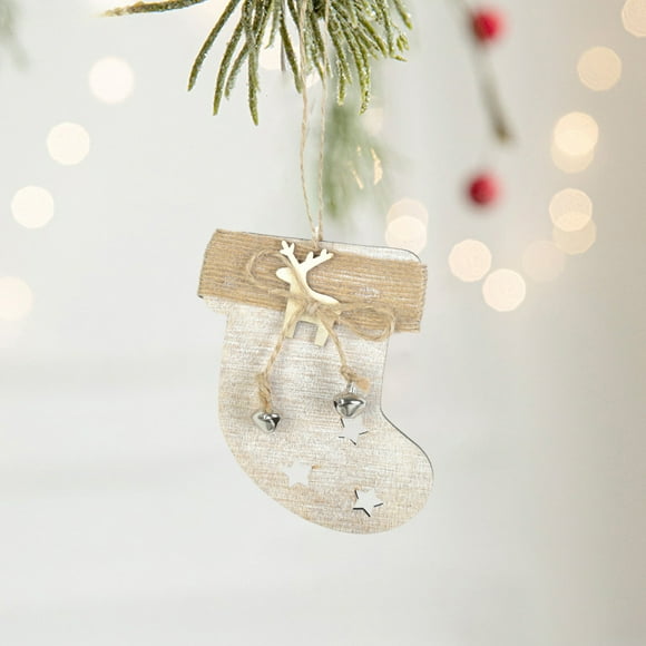 Juego de adornos navideños de madera para el árbol | Decoraciones navideñas colgantes para el hogar y el árbol | Formas variadas que incluyen estrella, ciervo y calcetín