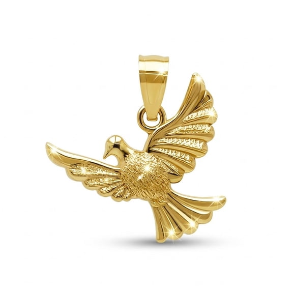 Charm America - Gold Flying Dove Charm - 10 Karat Solid Gold - Dove Pendant - Bird Charm - Great For Gifts