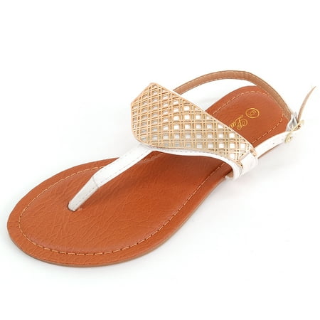 Womens Gold Sandals T Strap Thong Flats Adjustable Ankle Strap Hot Summer Shoes - Walmart.com