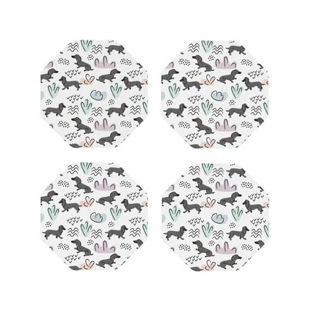 

Leather Coasters Set of 4 - Dachshund Dog Puppy Wave Lightweight Non-Slip Drink Coasters for Desk Anti-Scalding Desk Cup Coasters for Office Table Decor Octagon