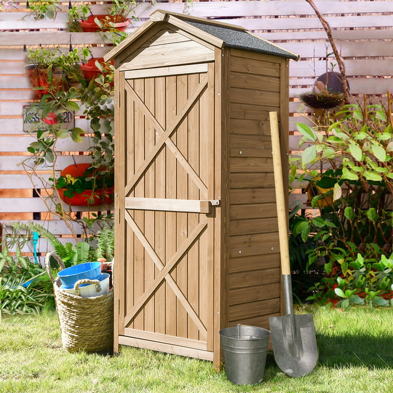 62 Outdoor Wooden Garden Storage Shed, Storage Cabinet Outdoor Organizer  Lockers with Fir Wood, Natural Color