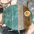 thumbnail image 3 of Round Table Cover 36-44 Inch Teal Green Brown Waterproof Reusable Table Cloth Round Fitted Vinyl Tablecloth with Elastic Edged for Parties Outdoors, Vintage Farmhouse Art Wooden Retro, 3 of 9