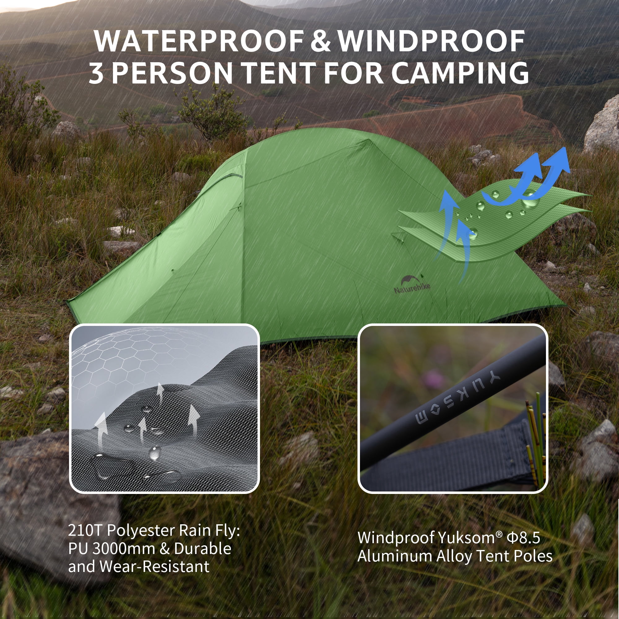 Naturehike Cloud-Up 2 Person Tent Lightweight Backpacking Tent with Footprint - Free Standing Ultralight Camping Hiking Backpack Tents Two Person Tent