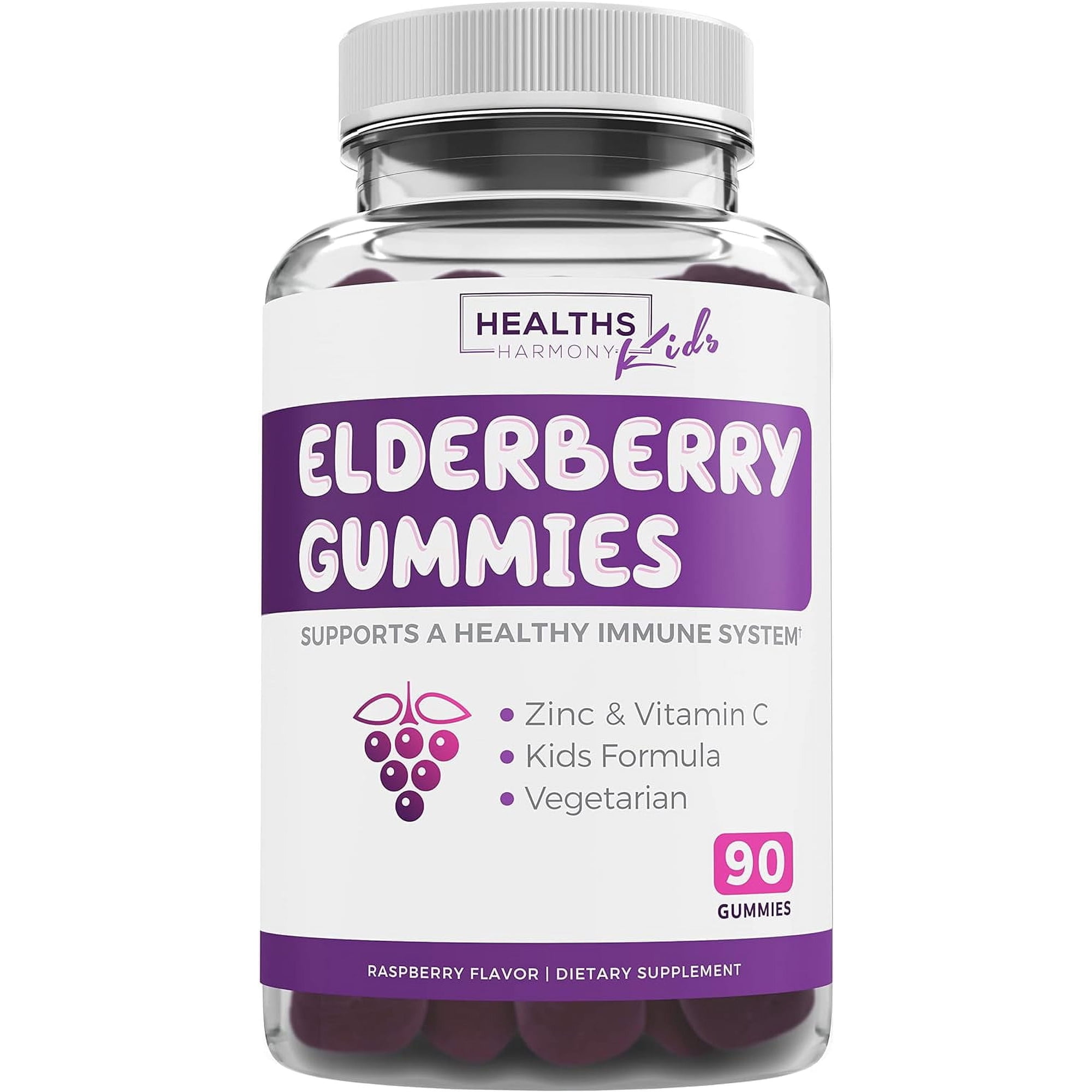 Healths Harmony Elderberry Gummies for Kids, Immune Support Supplement with Vitamin C & Zinc, 90 Count
