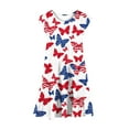 thumbnail image 4 of Lcziwo Girl Patriotic Dress Casual Loose Princess Dresses Red Blue and White Print Dress Short Ruffled Sleeve Crew Neck Dresses with Pockets White,8 Years, 4 of 7