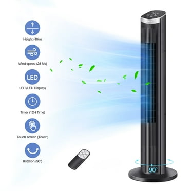 40Inch Tower Fans for Home, CIICII 90° Oscillating Floor Fan,LED Display with Remote,28ft/s High Velocity,5 Speeds, 12H Timer, 3 Modes- Black