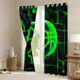 thumbnail image 3 of Erosebridal Green Basketball Curtains for Living Room,Modern Geometric Grid BlackoutCurtains Set of 2 (42x63),Glowing Neon Light Curtains and Drapes (42x63) For Teens,Breathable Room Decor, 3 of 7