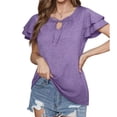 thumbnail image 1 of Camiseta Camiseta holgada con cuello en V de doble capa de color sólido de verano para mujer Ygjytge para Mujer Púrpura T L, 1 of 7