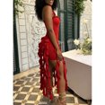 thumbnail image 4 of Red Asymmetrical One Shoulder Ruffle Fringe Bodycon Party Dress, 4 of 4