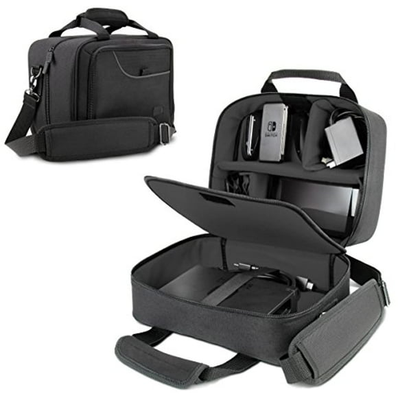 USA Gear Gamecube Controller Case - Nintendo Switch Carry Case with Custom Storage Compartments for Gamecube Controller, Adapter, Pro-Controller and More - Shoulder Strap and Padded Interior - Black