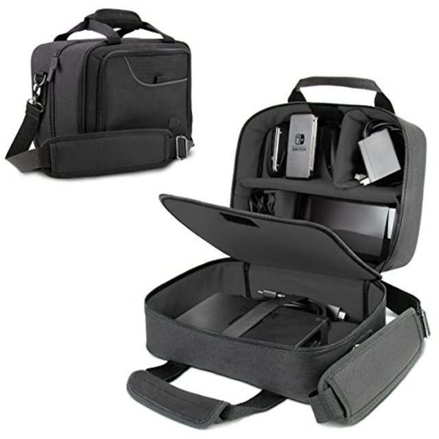USA Gear Gamecube Controller Case - Nintendo Switch Carry Case with Custom Storage Compartments for Gamecube Controller, Adapter, Pro-Controller and More - Shoulder Strap and Padded Interior - Black