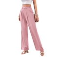 thumbnail image 3 of Women'S Wide Leg Dress Pants High Waisted Trousers Business Casual Slacks Button Palazzo Pant Pink XXL, 3 of 9
