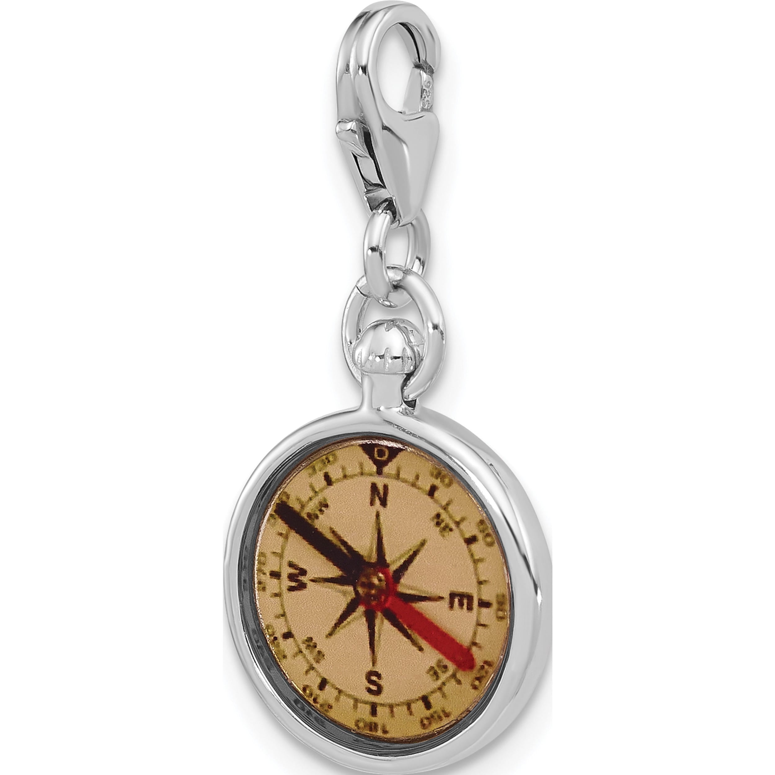 Sterling Silver Ss Amore La Vita Rhodium-Pl Enamel Reversible 3-D Compass Charm (Width 13.4) (Length 27.8) - Jbsp
