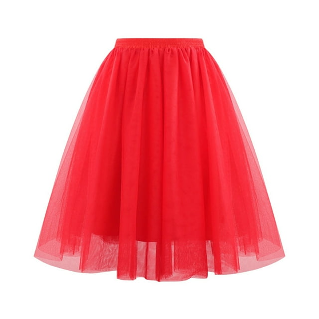 PMUYBHF Waist Pleated Mesh Skirt Soft Drape Mid Length Skirt Large Size a Line Skirt 2963