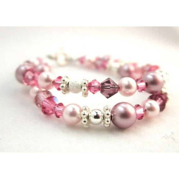 Beautiful Baby Bracelet Double layered Pearl and European Crystal sterling silver findings Bracelet for baby infants toddler girls (BDMC)