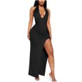 thumbnail image 2 of FcBaudy Robe Camis Sans Manches à Col en V, Robes d'Été pour Femmes, Robes pour Femmes Robe Unie à Col en V à Fente Haute Ajustée Longue Robe Femme Robe, 2 of 7