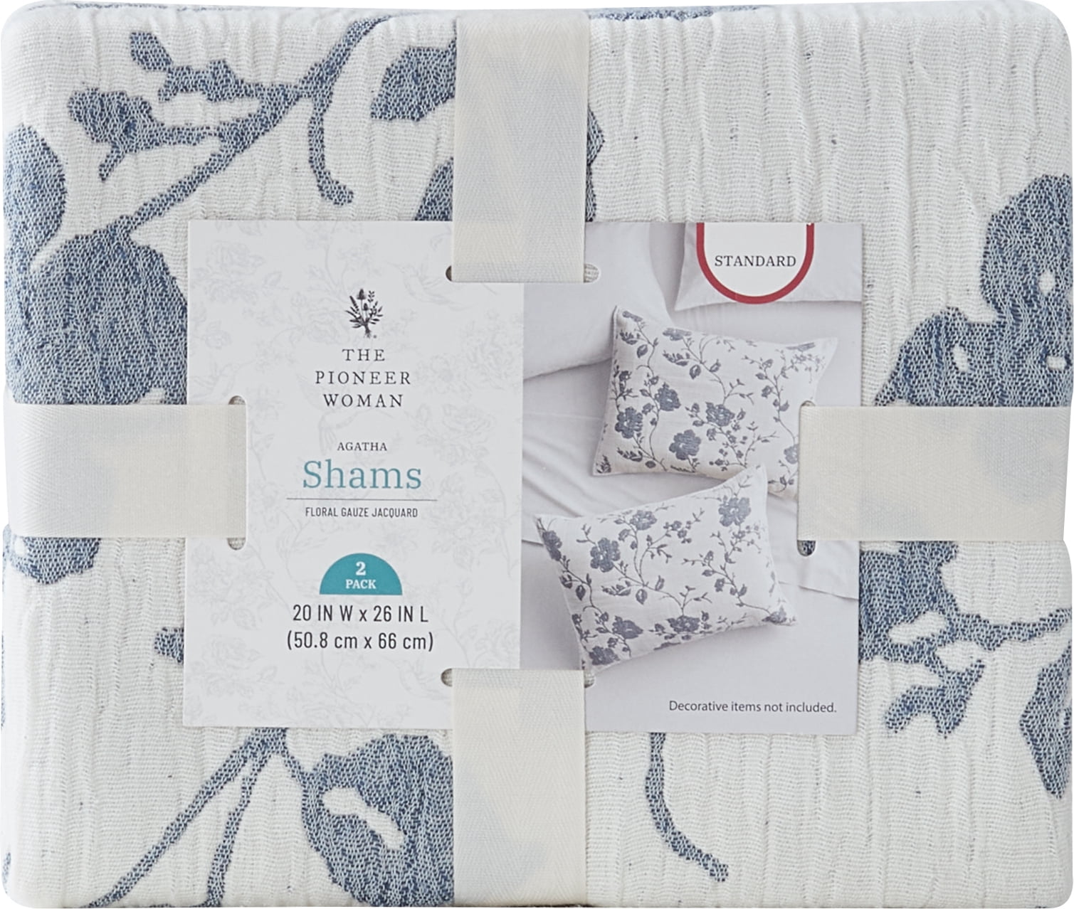 The Pioneer Woman Agatha Floral Gauze Pillow Sham, Standard, Blue Dust, 2 Pack