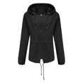 thumbnail image 4 of Womens Anorak Jacket Solid Color Zip Up Pockets Contrast Design Hooded Long Sleeve Outdoor Black L, 4 of 6