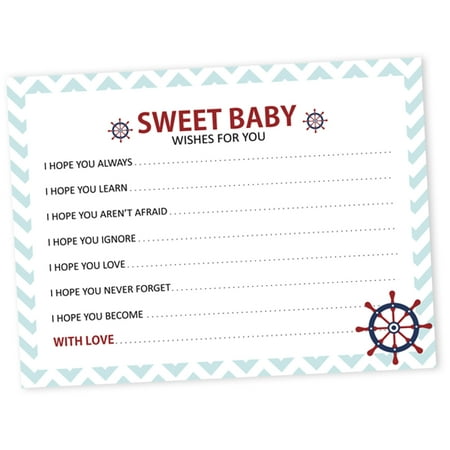 Inkdotpot Wishes For Baby Cards For Baby Shower - Boy Baby Shower Party Collection, Pirates Theme, Wishes For The Baby Cards, Activities Party Supplies - Pack Of 50