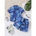 thumbnail image 3 of HWJAD 6M-3Y Toddler Boys Denim Print Outfit Kids Short Sleeve Button Down Shirt & Shorts Set Infant Baby Boy Summer Clothes, 3 of 8