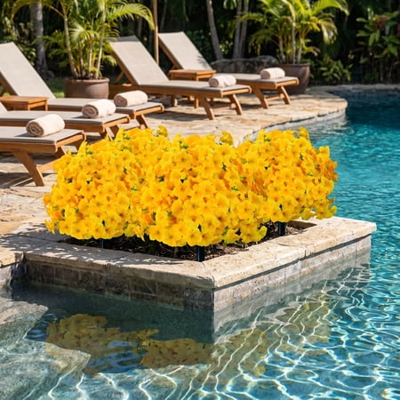 Artificial Flower Bundles Outdoor Simulated Plants with Ground Stakes Faux Garden Flowers for Porch Patio Yard Decor Yellow