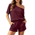 thumbnail image 3 of 2 Piece Sets for Women Plus Size Casual Summer Solid Color Short Sleeve Crew Neck Shorts Outfits Matching Clothing Set, 3 of 9