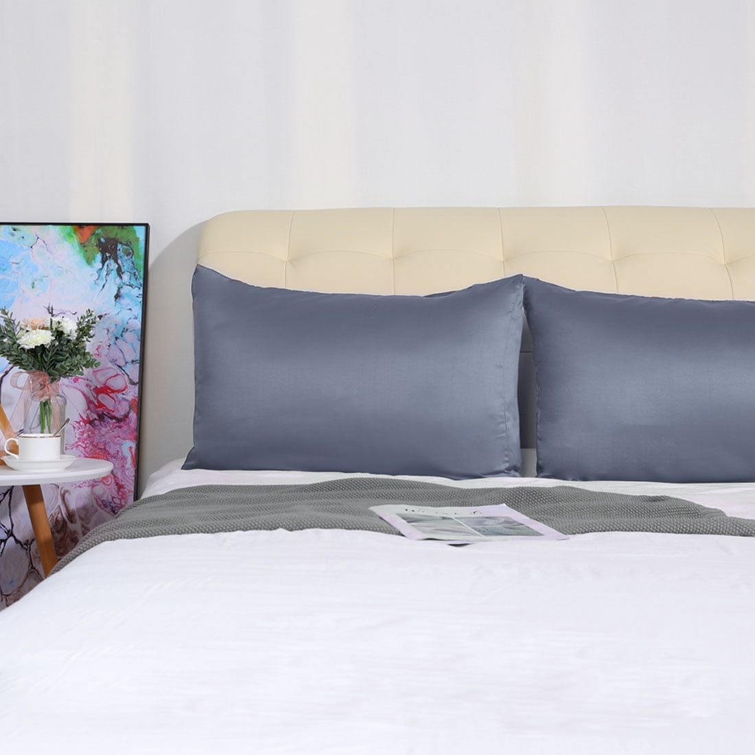 Unique Bargains Silky Satin Pillow Cases Covers Set of 2 Slate Gray Standard