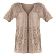 thumbnail image 4 of OIUUAK Button Front Kimono Cardigan,&nbsp;Short Sleeve Lightweight Summer Boho Oversized Open Front Knit Beach Cover Up Sweater for Women, Khaki, 4 of 9