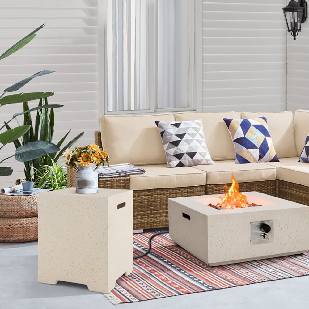 YYAo Fire Pit Table, Fire Bowl Table,2-in-1 Gas Tank Holder Side Table with Protective Cover