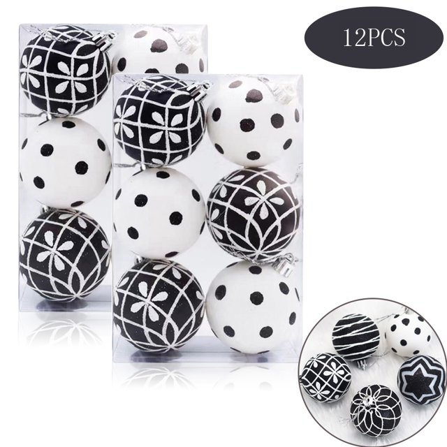12PCS 2.4" Christmas Balls Ornaments Black Shatterproof Christmas Tree