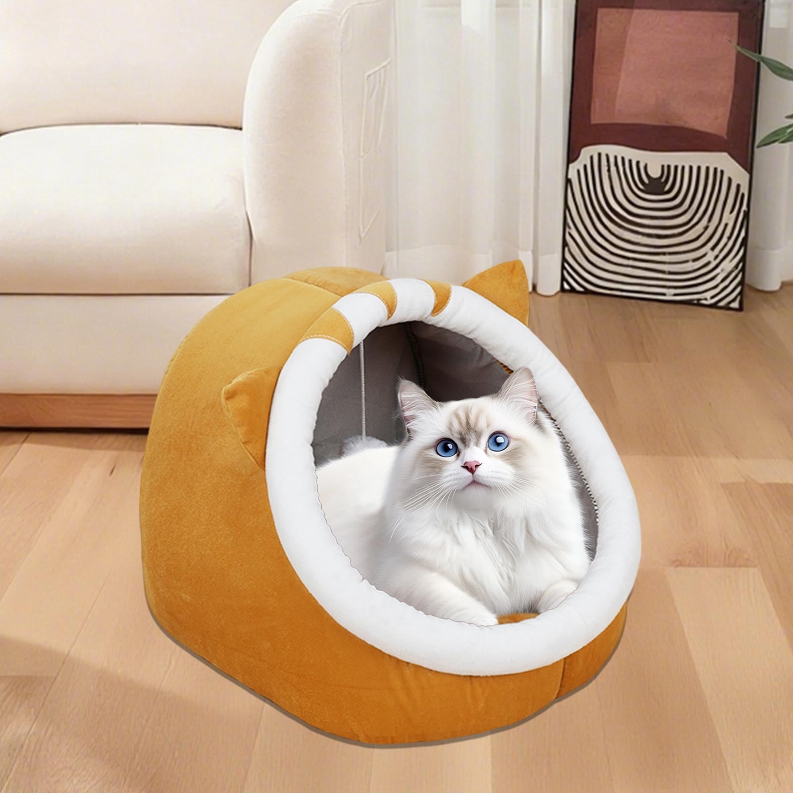 Semi-Closed Cat and Dog Bed, Removable Washable Pet Litter Mat and Kennel Cushion, Plush Warm Flock House for Indoor Cats, Dogs, Kittens, and Puppies, Comfortable Winter Pet Sleeping Pad