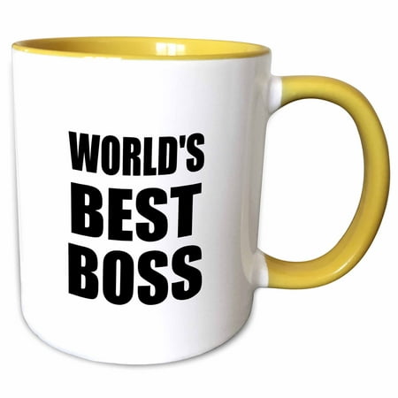 3dRose Worlds Best Boss in black - great text design for the greatest boss - Two Tone Yellow Mug, (Best The Boss 2)
