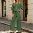 thumbnail image 7 of Women's Dressy Linen 2 Piece Outfits Cute Collared Button Down Shirt Wide Leg Pants Summer Business Casual Sets, 7 of 7