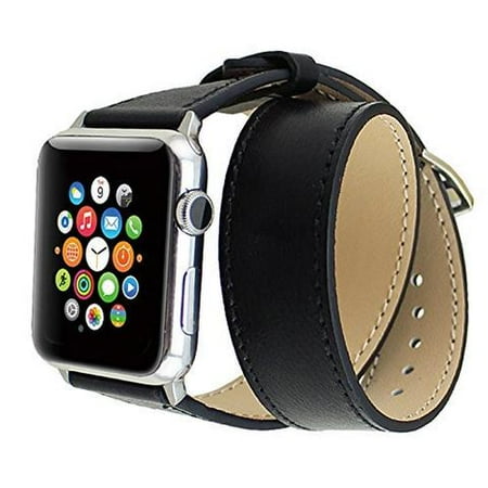 &auml;kta l&auml;der dubbla wrap watch band f&ouml;r apple watch - 38mm - svart