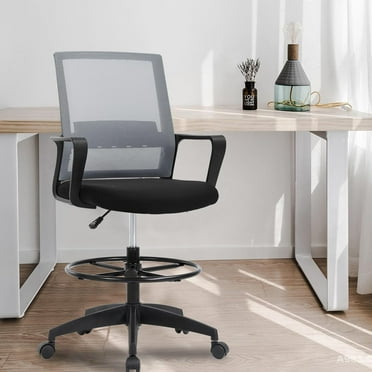 Mesh Ergonomic Drafting Chair Adjustable Tall Office Chair with Lumbar Support Arms Footrest Swivel Rolling Computer Desk Chair (Gray)