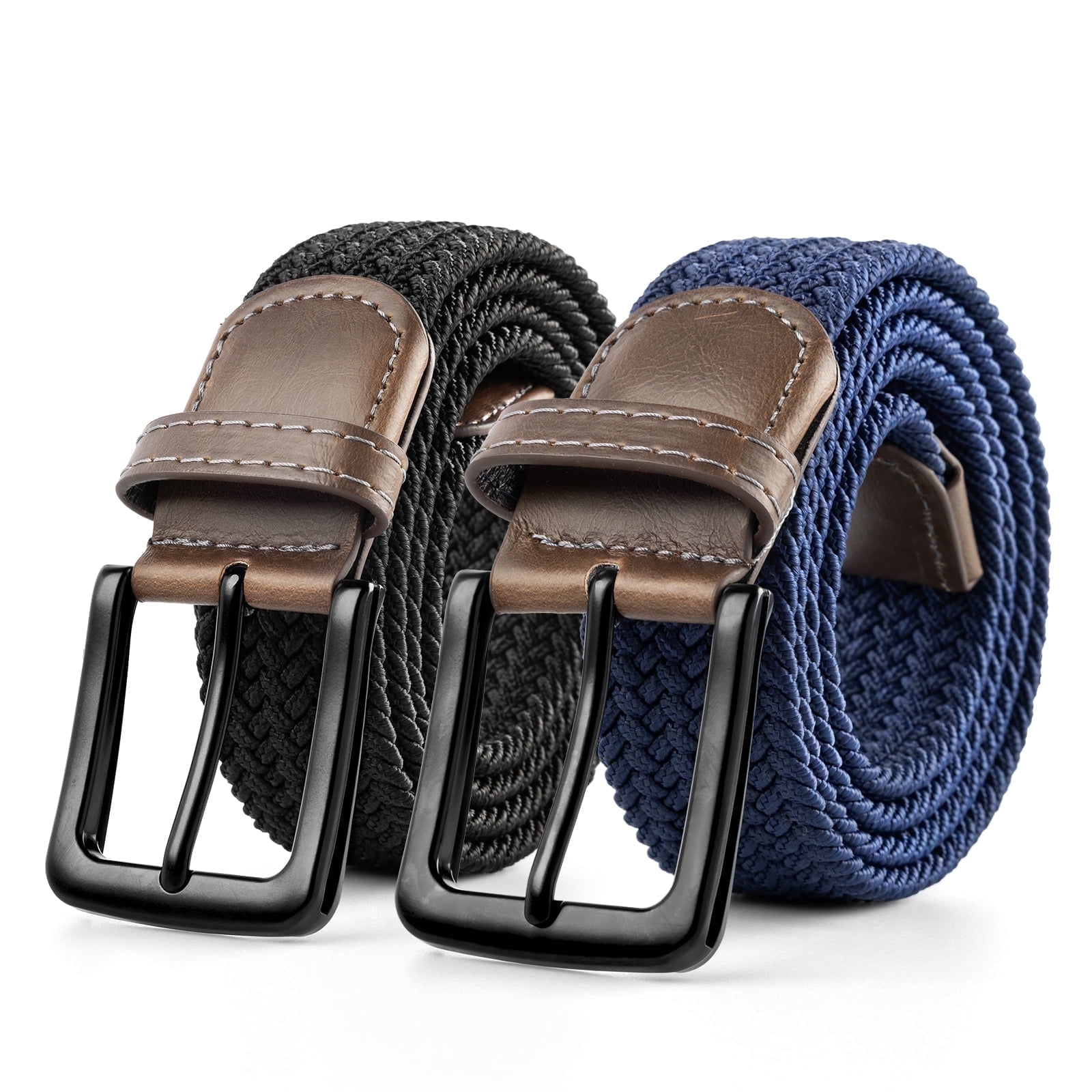 Maikun Men's Elastic Woven Belt, Braided Black and Blue