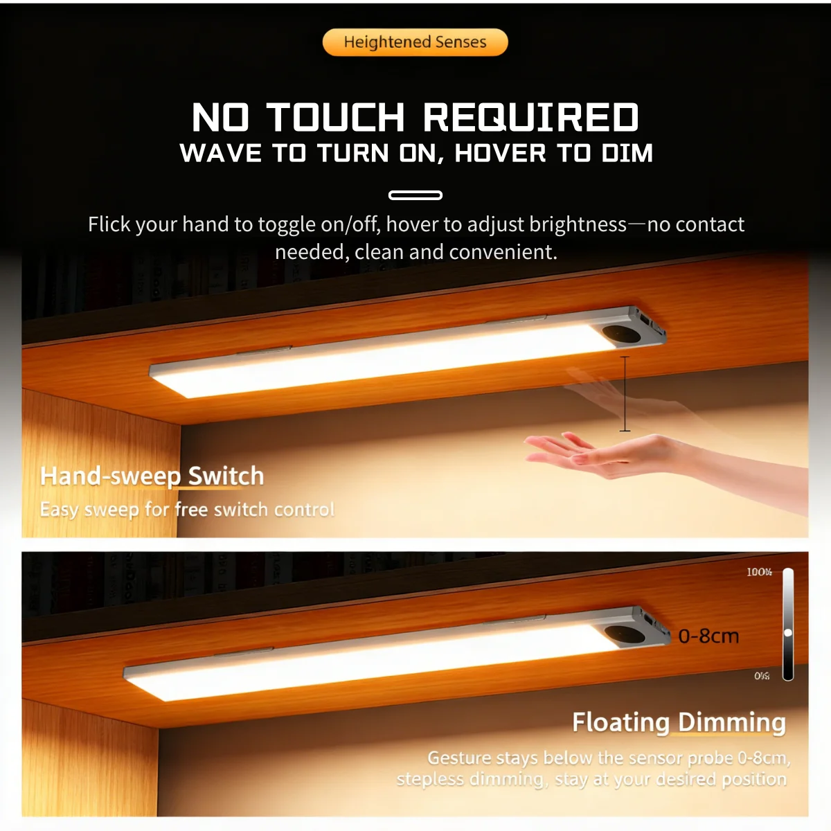 SpaceMuse LED Under Cabinet Lighting, Remote Control Motion Sensor Light Indoor, 3 Color Temperatures & Dimmable, Rechargeable Magnetic Under Counter Lights for Kitchen, Bedroom, Stairs Black