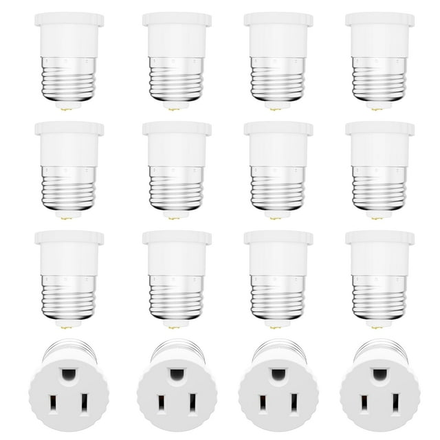 Adaptador de enchufe de luz ErqiLuji, paquete de 16, 3 clavijas, blanco