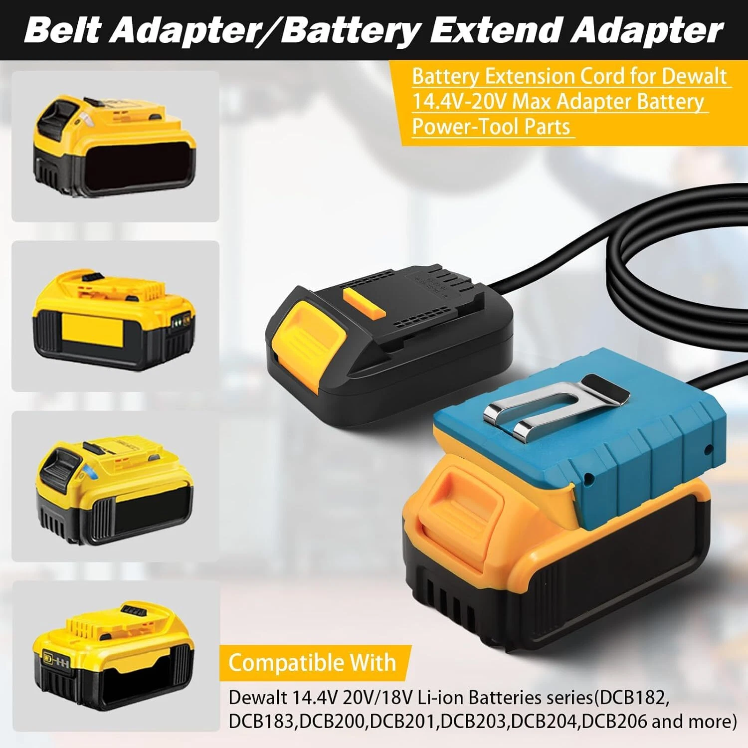 Battery Extension Cord for Dewalt 20V Tool Belt Battery Adapter with 4.9FT Cable