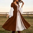 thumbnail image 6 of Kilaqueen Women’s Renaissance Color Block Maxi Dress with Lace Up Bodice and Bell Sleeves, Medieval Costume Gown for Festivals and Theme Parties, 6 of 9