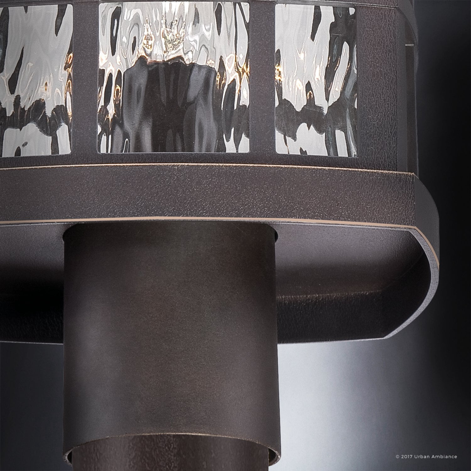 Urban Ambiance Luxury Craftsman Outdoor Post Light, Medium Size: 16.5"H x 9.5"W, with Tudor Style Elements, Highly-Detailed Design, Oil Rubbed Parisian Bronze Finish and Water Glass, UQL1247