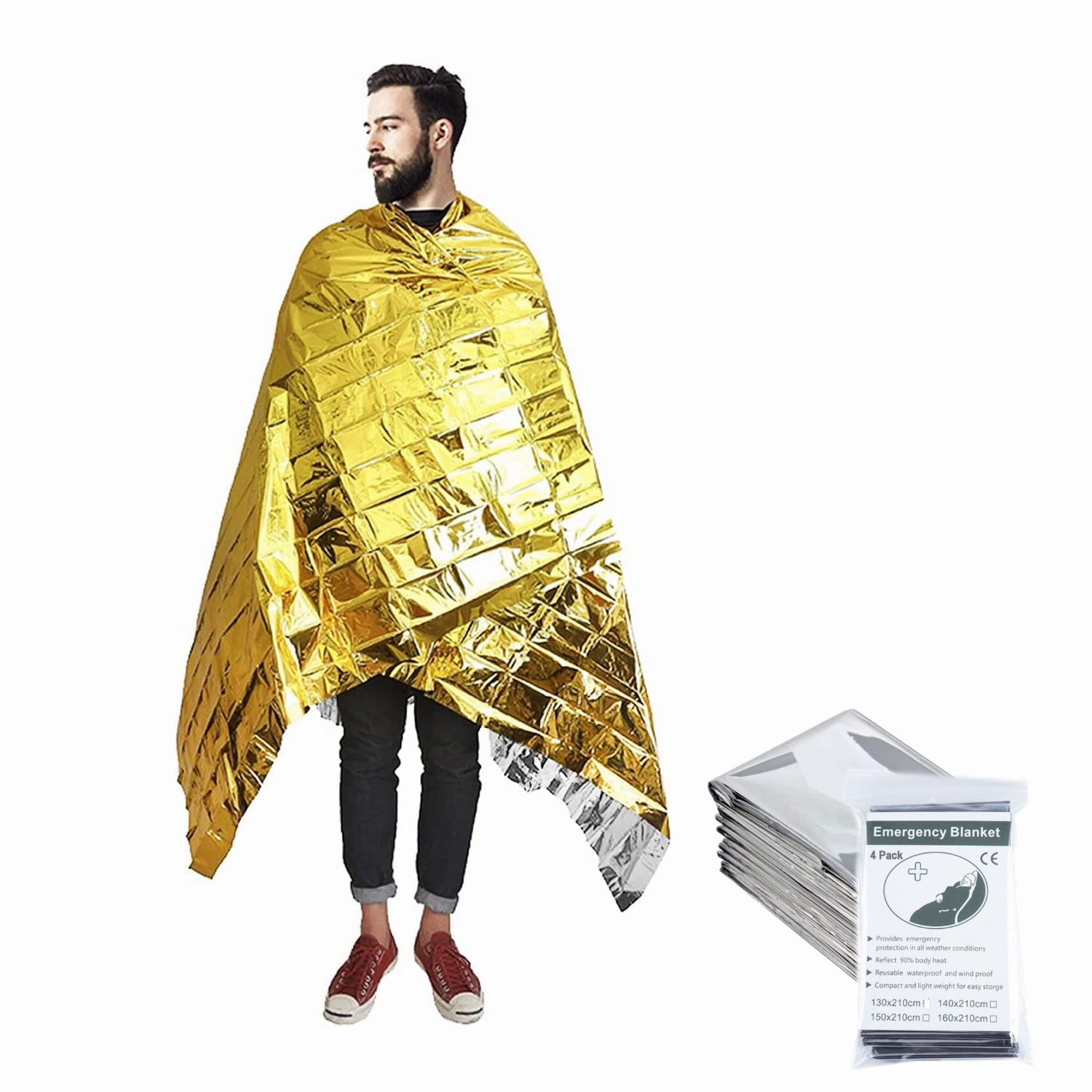 NBW 4 Pack Emergency Blankets Pack, Mylar Thermal Blankets Space