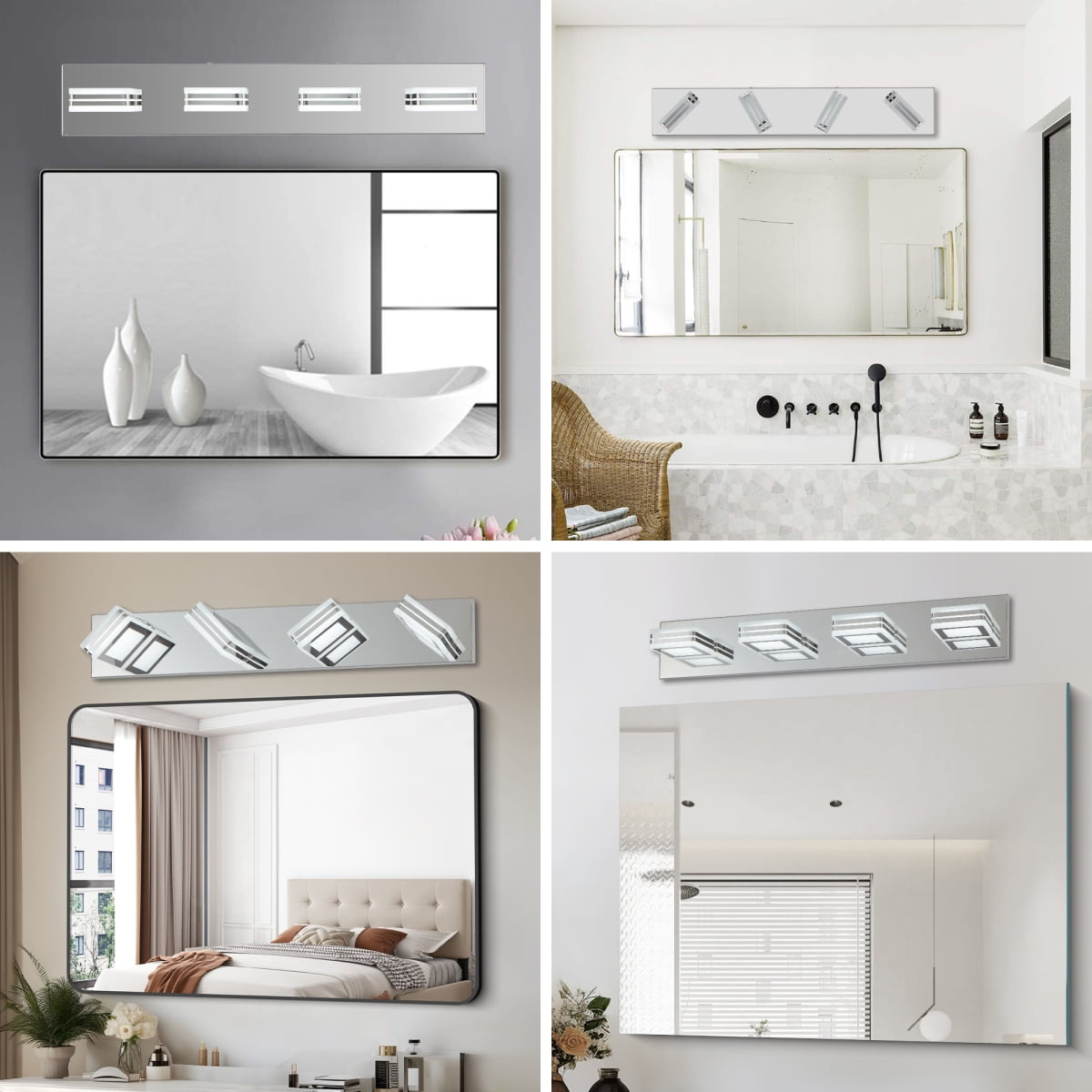 32" Modern Black 5-Light LED Vanity Light, Square Acrylic Lampshades Wall Mount Fixture for Bathroom, Mirror Lighting On-Site