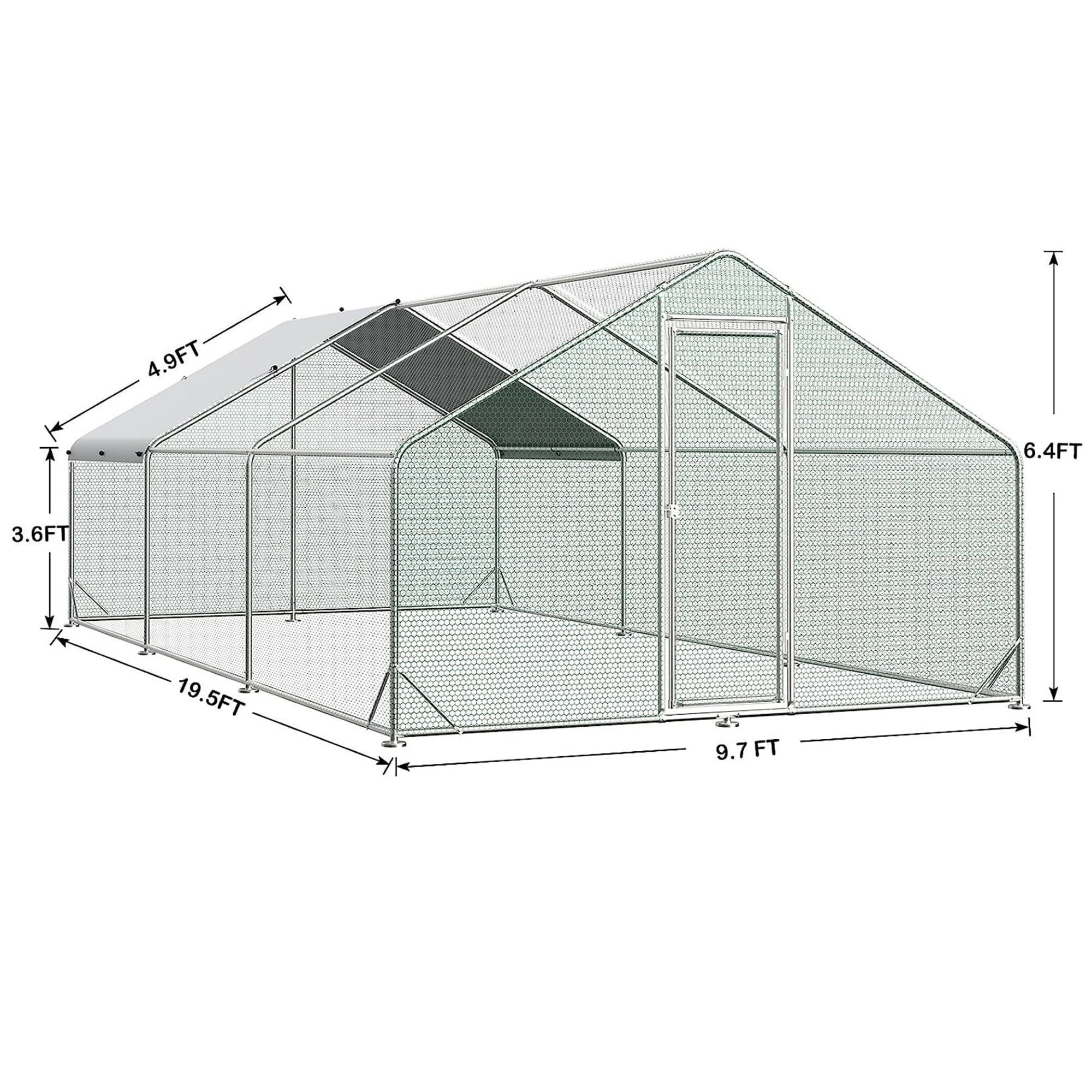 Pefilos 19.7'L Outdoor Large Chicken Coop, Walk-in Metal Poultry Cage Hen Run House Rabbits Habitat Pen with Waterproof and Anti-Ultraviolet Cover, Silver Pefilos 19.7'L Outdoor Large Chicken Coop, Walk-in Metal Poultry Cage Hen Run House Rabbits Habitat Pen with Waterproof and Anti-Ultraviolet Cover, Silver