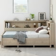thumbnail image 2 of Twin Size Wood Daybed Frame, Corner Platform Bed with Bookcase and 3 Underbed Storage Drawers, Wooden Slats Support, for Living Room, Bedroom & Guest Room, Antique White, 2 of 9