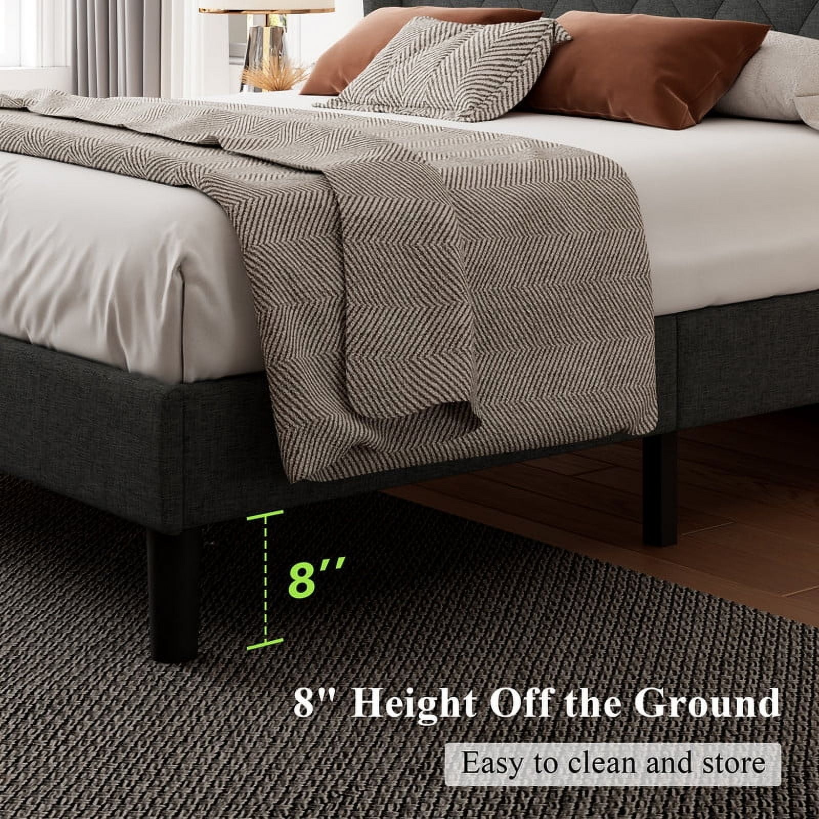 iPormis Queen Size Bed Frame with Diamond Button Tufted Wingback Headboard, Upholstered Platform Bed Frame with Strong Wood Slat Support, No Box Spring Needed, Dark Grey