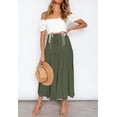 thumbnail image 2 of Women's Boho Elastic High Waist A Line Ruffle Swing Beach Maxi Skirt with Pockets, 2 of 9